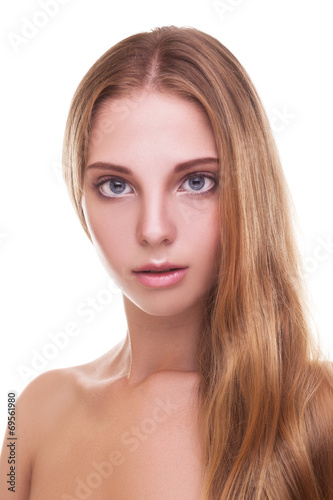 Beautiful woman with long healthy blonde hair