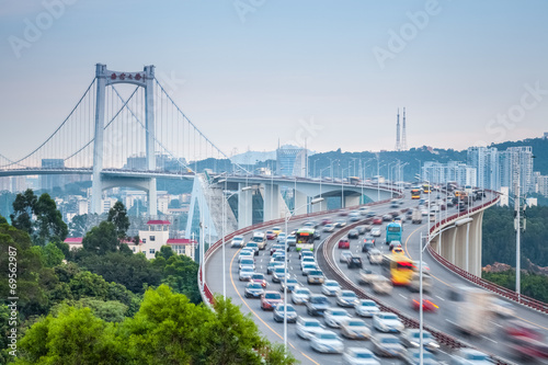 vehicles motion blur on curve bridge