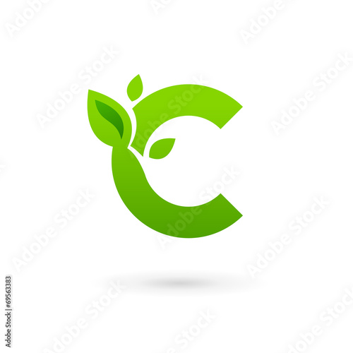 Letter C eco leaves logo icon design template elements.