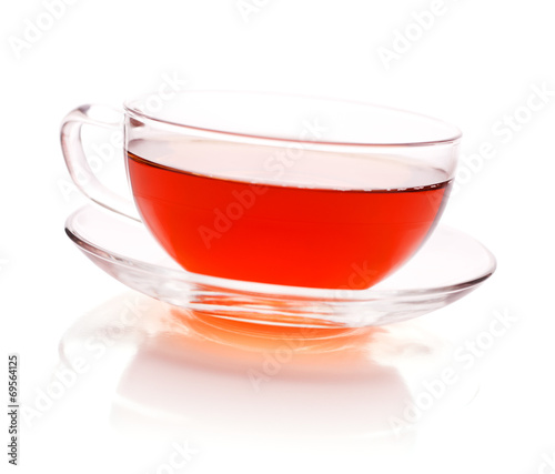 Glass cup of black tea. Isolated on white background 