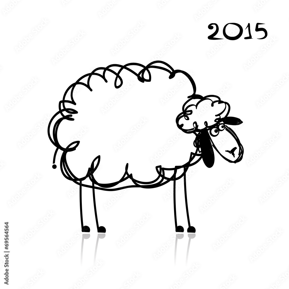 Sheep sketch, symbol of new year 2015