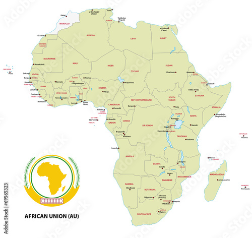 Karte der Mitgliedsstaate der Afrikanischen Union (AO)