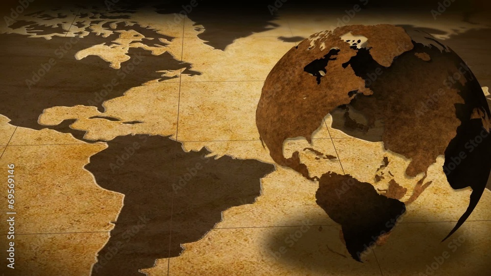 Vintage Rotating Globe And Map Of The World - Background vídeo de Stock