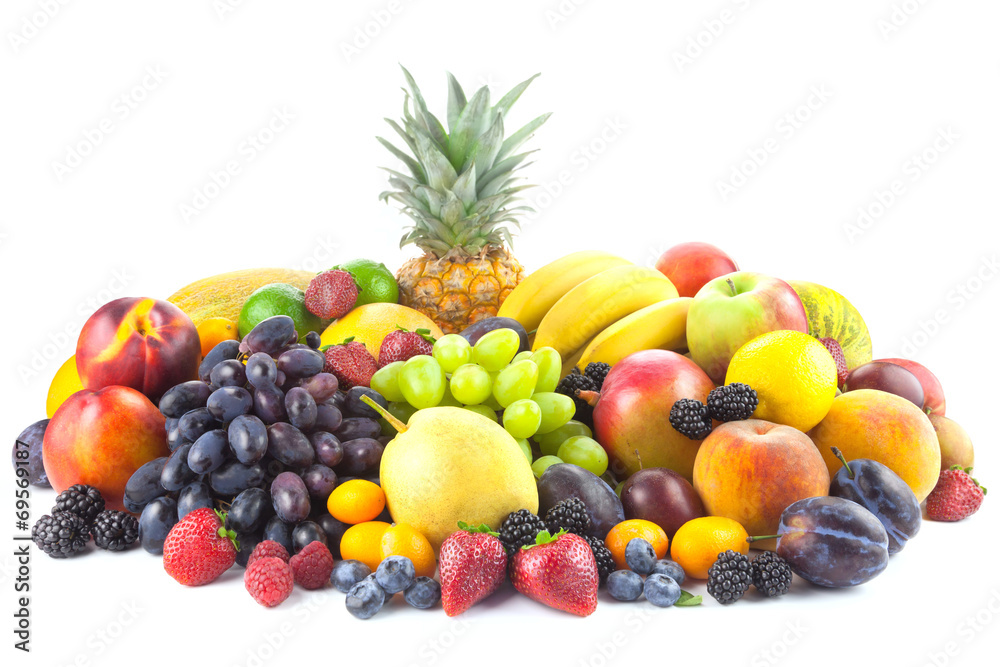 Different organic Fruits isolated on white background Different organic Fruits isolated on white background