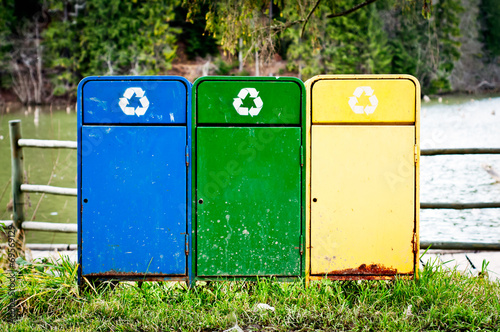 Recycle bins for collection of recycled materials.