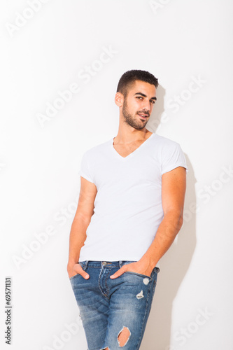 handsome man in white tshirt