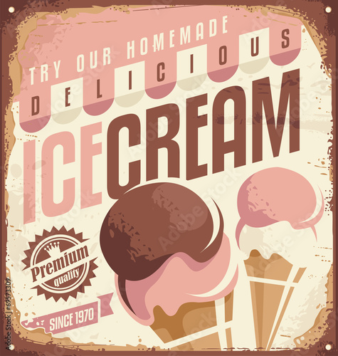 Retro ice cream tin sign design concept