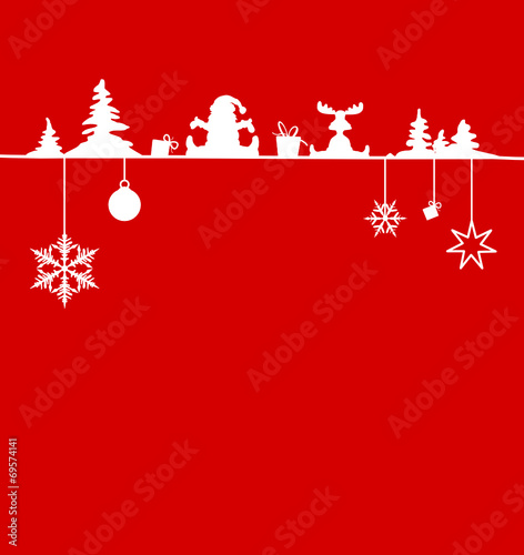 Weihnachtskarte Elch Baum Weihnachtsmann