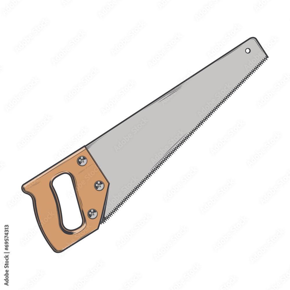 Handsaw isolated on a white background. Color line art Handsaw isolated on a white background. Color line art