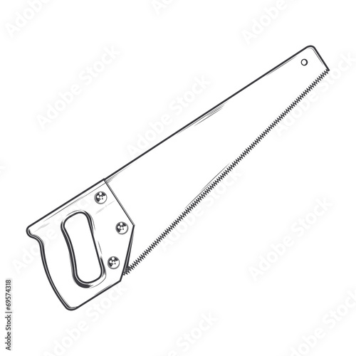 Handsaw isolated on a white background. Line art