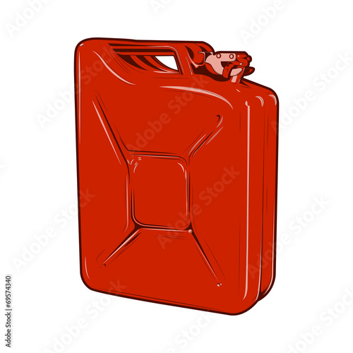 Red jerrycan isolated on a white background. Color line art