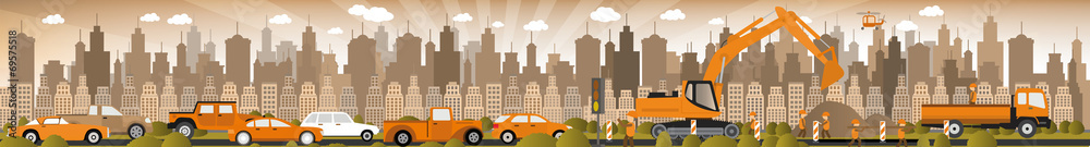 Work on roads (Traffic jam) Work on roads (Traffic jam)
