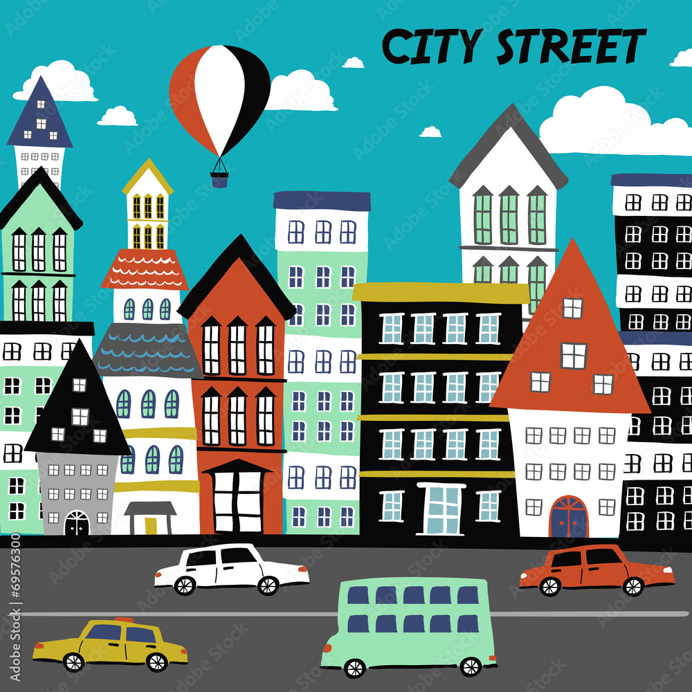 flat design for the city street concept