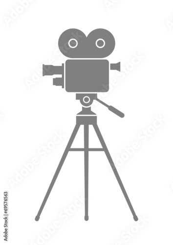 Grey movie camera on white background