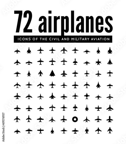 72 vector icons of airplanes