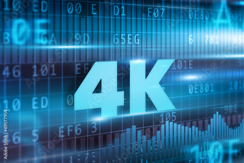 4K technology concept blue background blue text