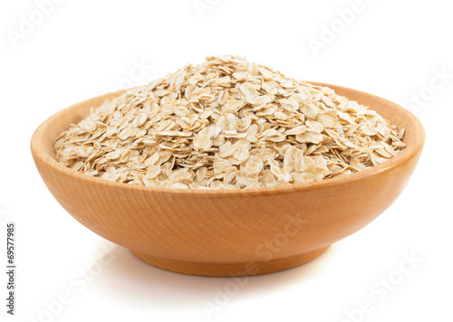 bowl of oat flake on white