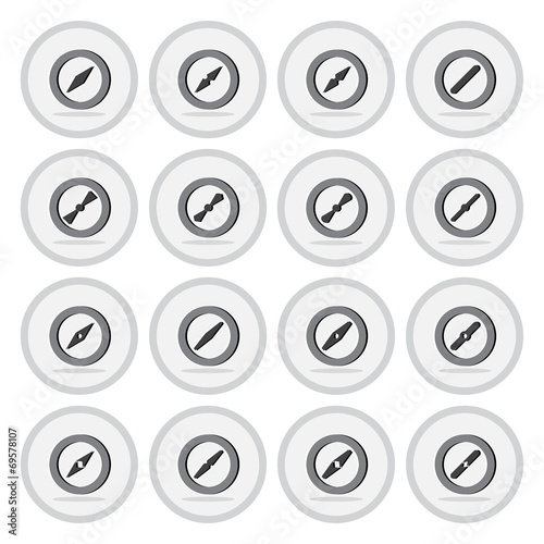 Vector of flat icon, compass set on isolated background