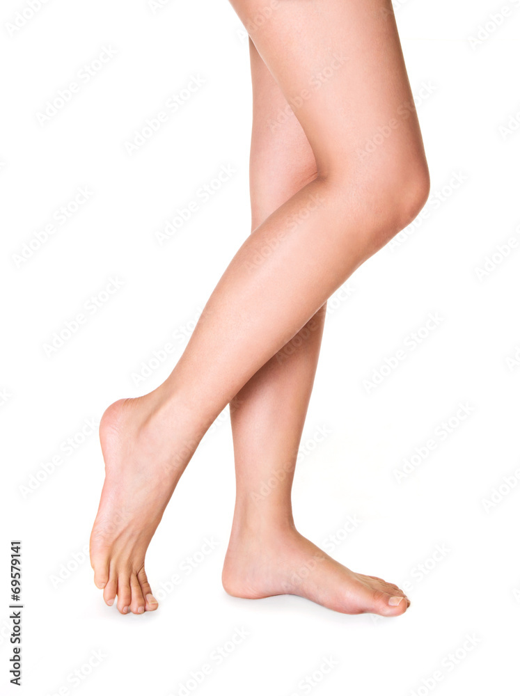 Healthy woman legs. isolated on white. walking.