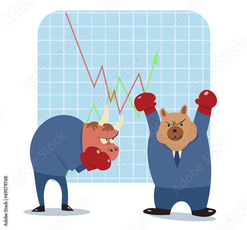 bear and bull vector cartoon ready to fight in stock market