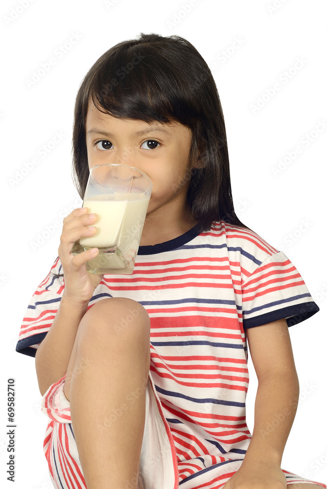 Cute Little Asian Girl Drinking Milk Cute Little Asian Girl Drinking Milk