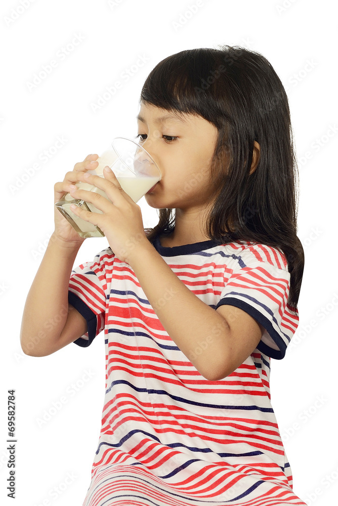 Cute Little Asian Girl Drinking Milk