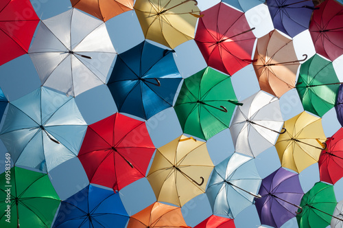 colored umbrellas oblique view