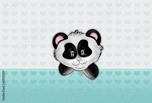 Fototapeta Naklejka Na Ścianę i Meble -  Panda with light blue hearts background