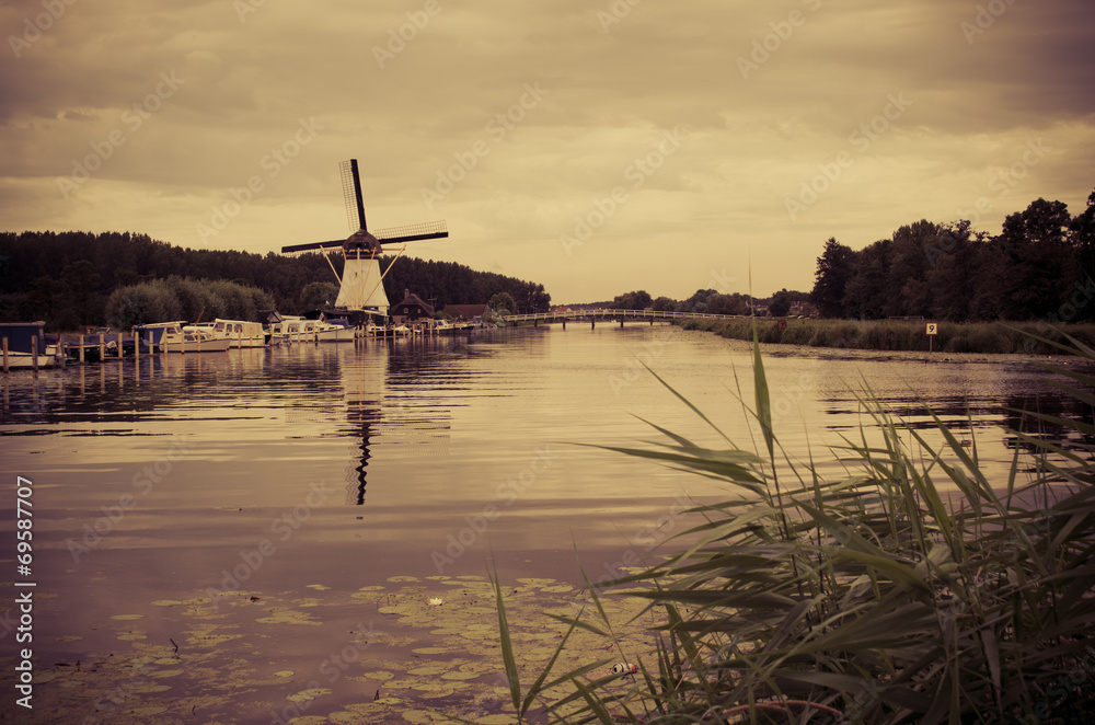 Historic Dutch windmill in Alblasserdam, Netherlands