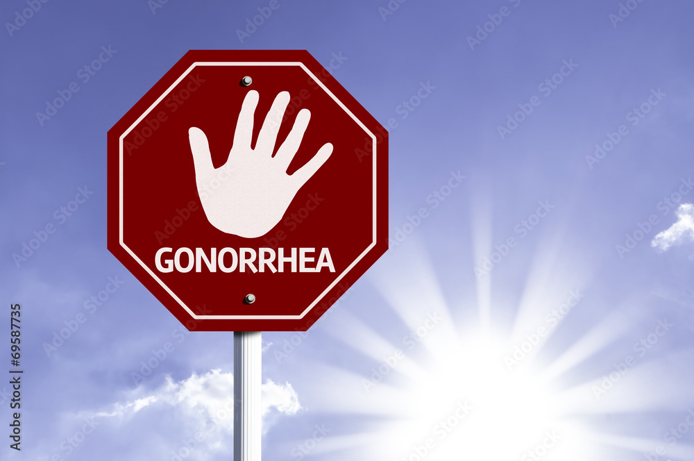 Stop Gonorrhea red sign with sun background Stop Gonorrhea red sign with sun background