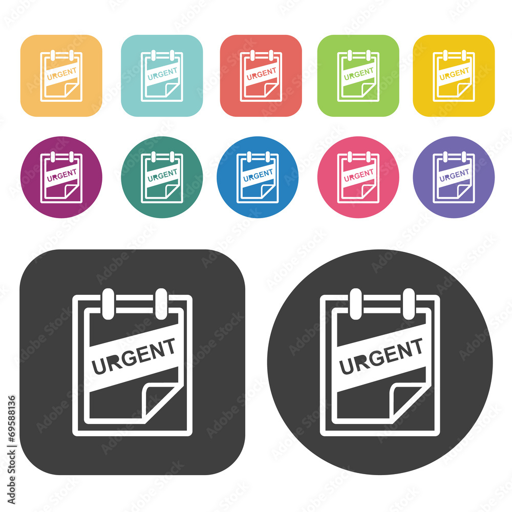 Urgent sign icons set. Round and rectangle colourful 12 buttons. Urgent sign icons set. Round and rectangle colourful 12 buttons.