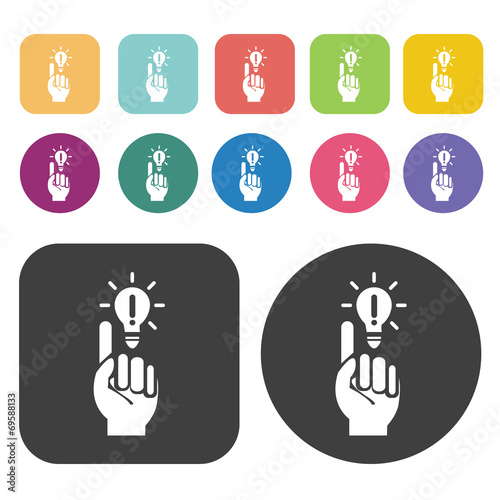 Reach idea with human hand s set. Round and rectangle colourful