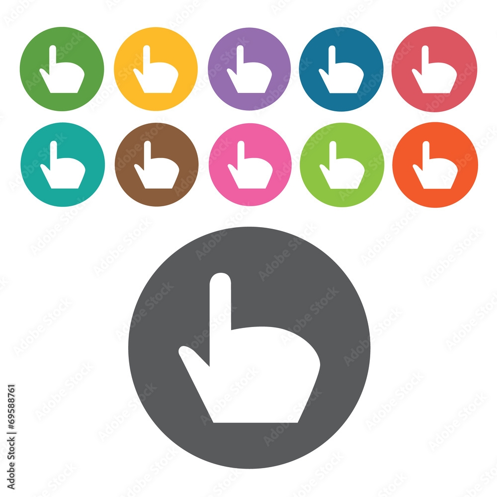 hand cursor icons set. Round colourful 12 buttons. Vector illust hand cursor icons set. Round colourful 12 buttons. Vector illust