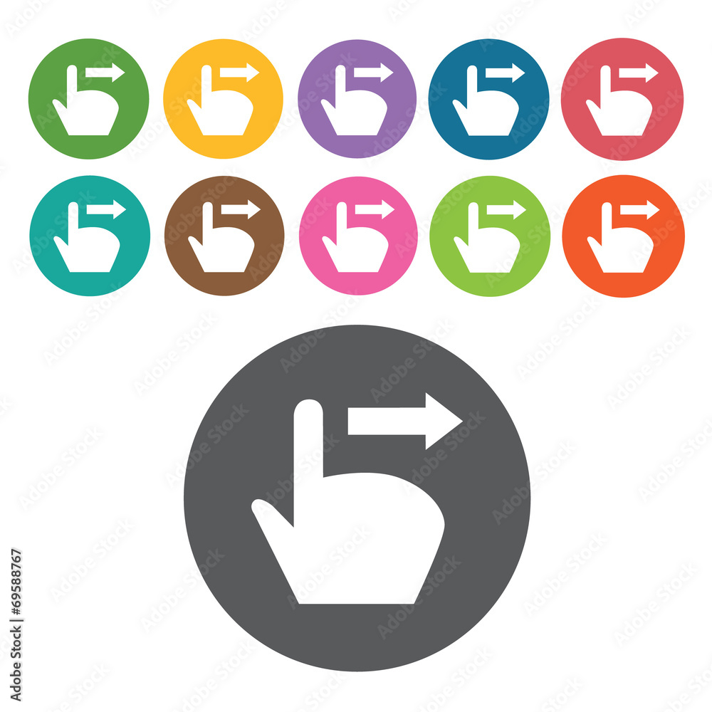 swipe right icons set. Round colourful 12 buttons. Vector illust