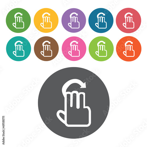 three finger swipe tap icons set. Round colourful 12 buttons. Ve