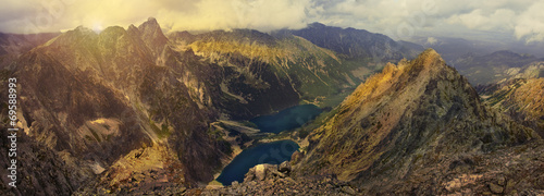 Panoramic view of the mountain peaks of the Tatra mountains