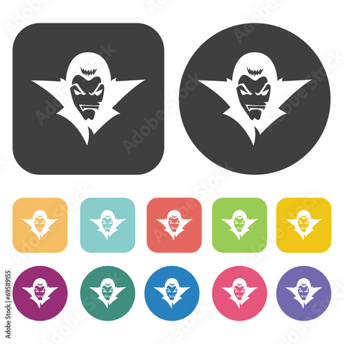 Scary draculas set. Round and rectangle colourful 12 buttons. Ve