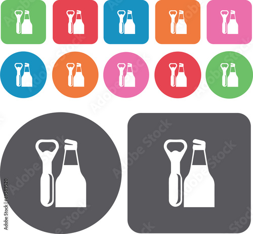 Bottle opener icons set. Round and rectangle colourful 12 button