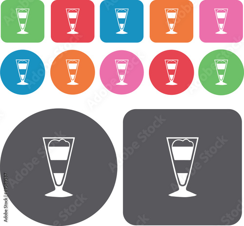 A glass of smoothie icons set. Round and rectangle colourful 12