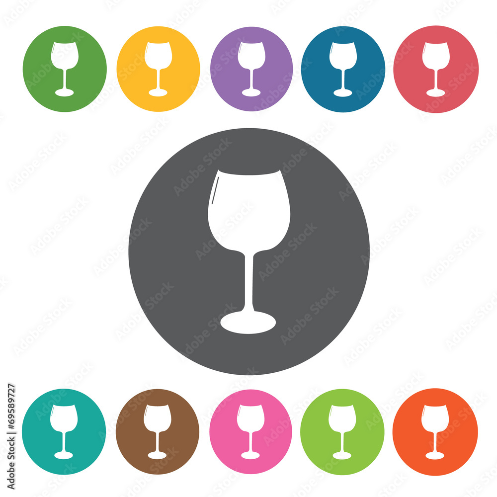 Wine glass icons set. Round colourful 12 buttons. Vector illustr Wine glass icons set. Round colourful 12 buttons. Vector illustr