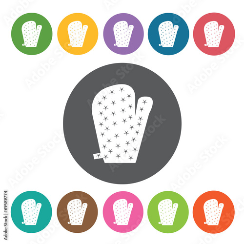 Oven mitten icons set. Round colourful 12 buttons. Vector illust