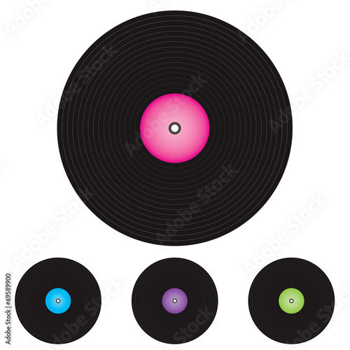 Black vinyl records isolated on white background
