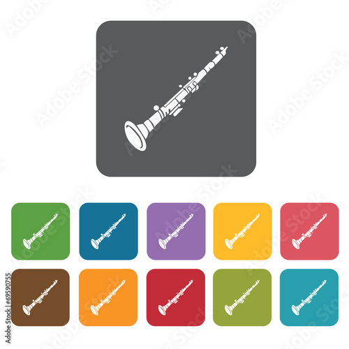 Clarinet icons set. Rectangle colourful 12 buttons. Vector illus