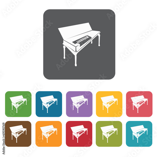 Piano icons set. Rectangle colourful 12 buttons. Vector illustra