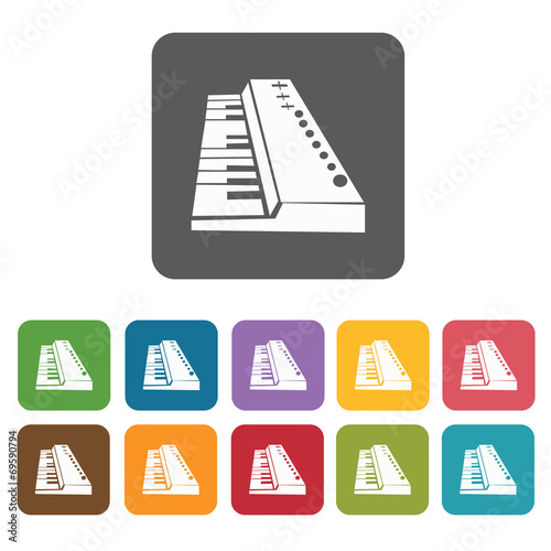 Piano organ icons set. Rectangle colourful 12 buttons. Vector il