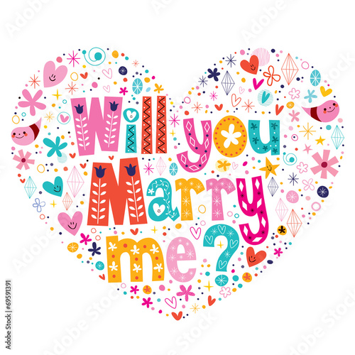 Will you Marry me heart shaped typography lettering design