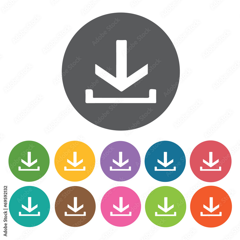 Download icons set. Round colourful 12 buttons. Vector illustrat Download icons set. Round colourful 12 buttons. Vector illustrat