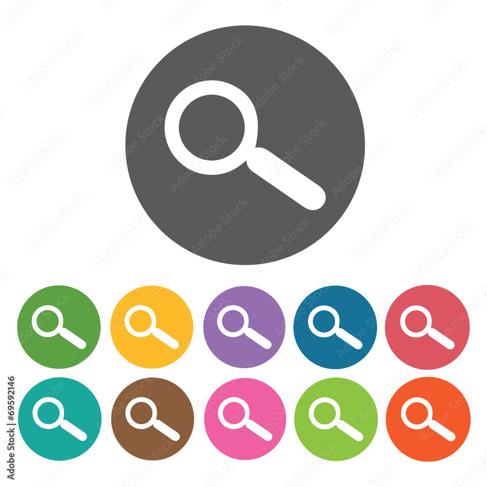 Search icons set. Round colourful 12 buttons. Vector illustratio Search icons set. Round colourful 12 buttons. Vector illustratio