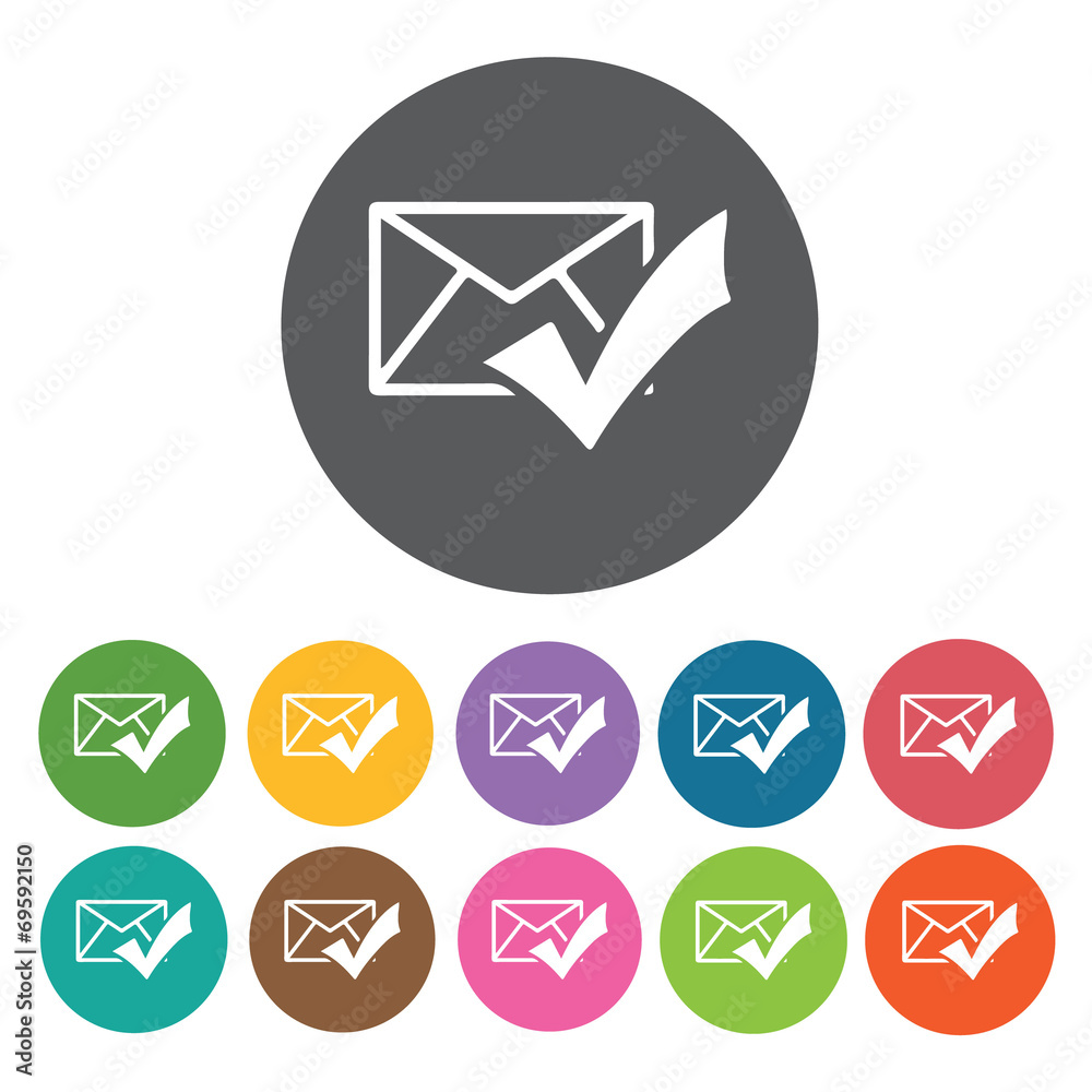 Inbox checked icons set. Round colourful 12 buttons. Vector illu Inbox checked icons set. Round colourful 12 buttons. Vector illu