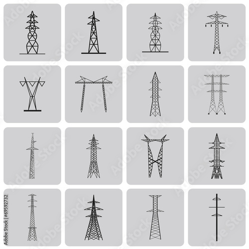 Electrical transmission tower black icon set2. Vecter Illustrati